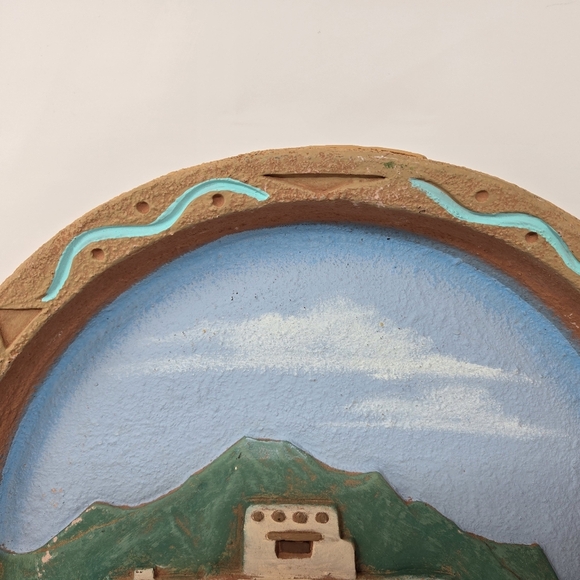 New Mexico Clay Pottery Wall Art By Leonardo Jaramillo 3D Effect Adobe Building - Picture 2 of 11